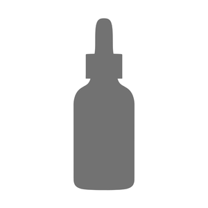 Eine Silhouette einer Tropfflasche mit schmalem Hals und einer Tropfkappe, dargestellt in Grau auf weißem Hintergrund.